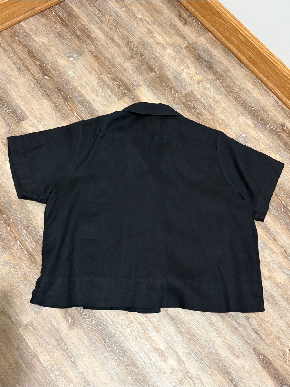 Quince European Black Linen Women's Top Size XL Black Boxy Fit Short Sleeve Flax - Picture 3 of 9